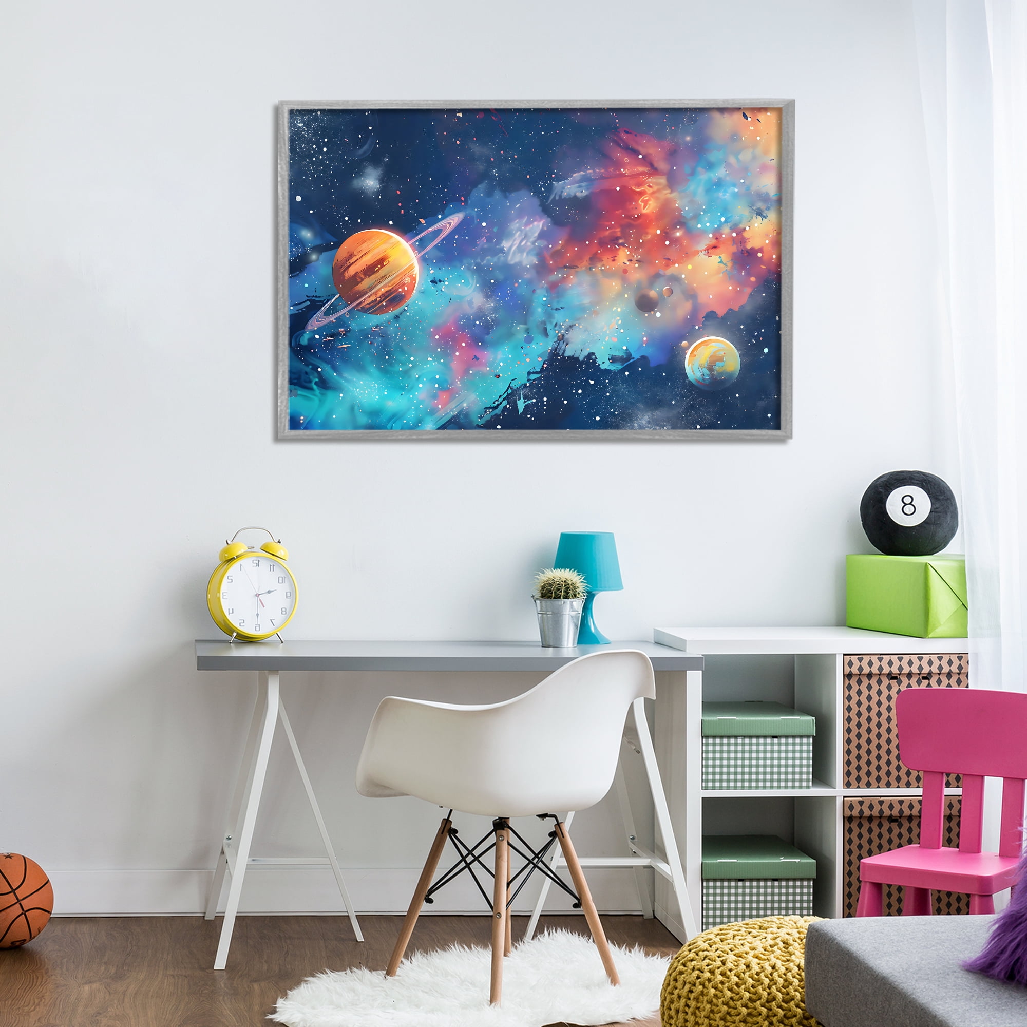 Stupell Industries Nebula Dreams Scattered Planets Gray Framed Giclee Art, design by Creative Studio