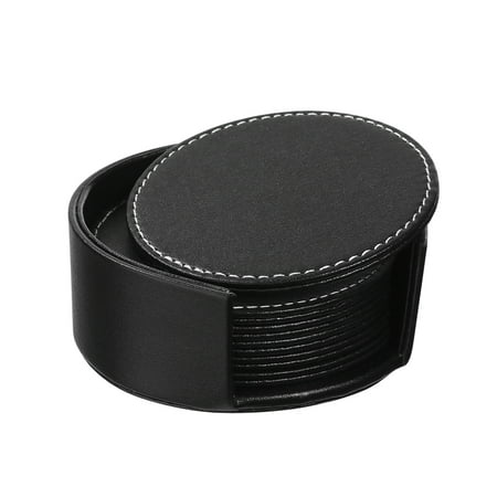 

HOMEMAXS 6pcs Coasters PU Leather Coasters Cup Mat Placemat Table Mat for Drinks with Holder Protect Your Furniture from Stains (Black)