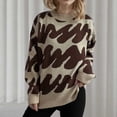 thumbnail image 2 of Mrat Pull à Manches Longues pour Femmes Pull Col Rond Manches Longues Rayé Ondulé Tricoté pour Automne S-258 Marron S, 2 of 4