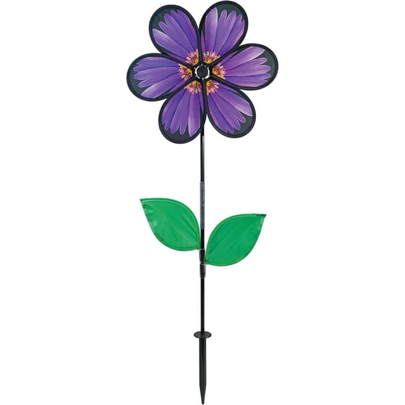 In the Breeze 2629 — 6-Petal Flower Spinner with Leaves, 13.5-Inch Aster Spinner with Leaves, Realistic Printed Flower Spinner