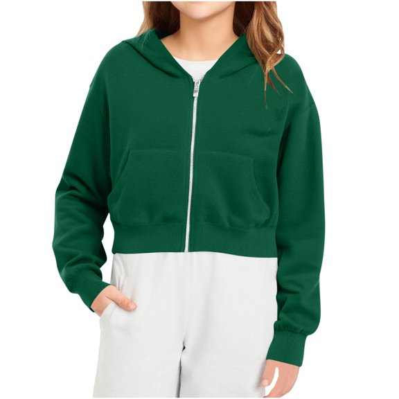 Kukoosong Girls Long Sleeve Sweatshirts Toddler Girl Fall Clothes V Neck Plain Hooded Hoodies Zip Up Pullover Tops for 7 Years