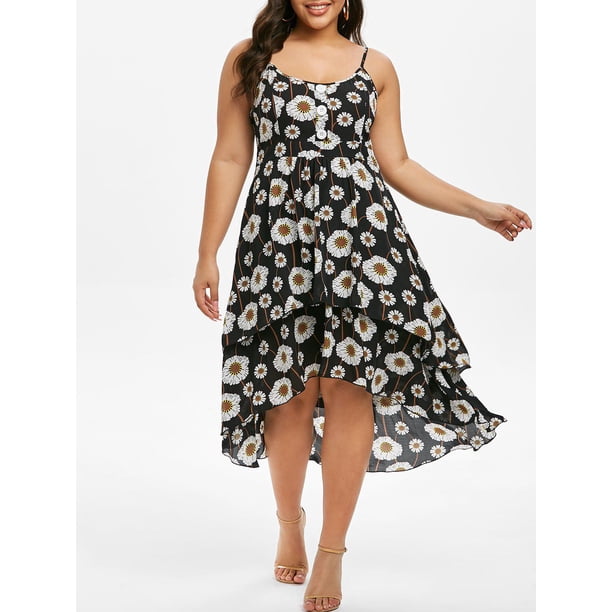 Vestido Talla Extra Asimétrico en Capas Estampado Floral Rosegal Vestidos Estampados Tallas Grandes