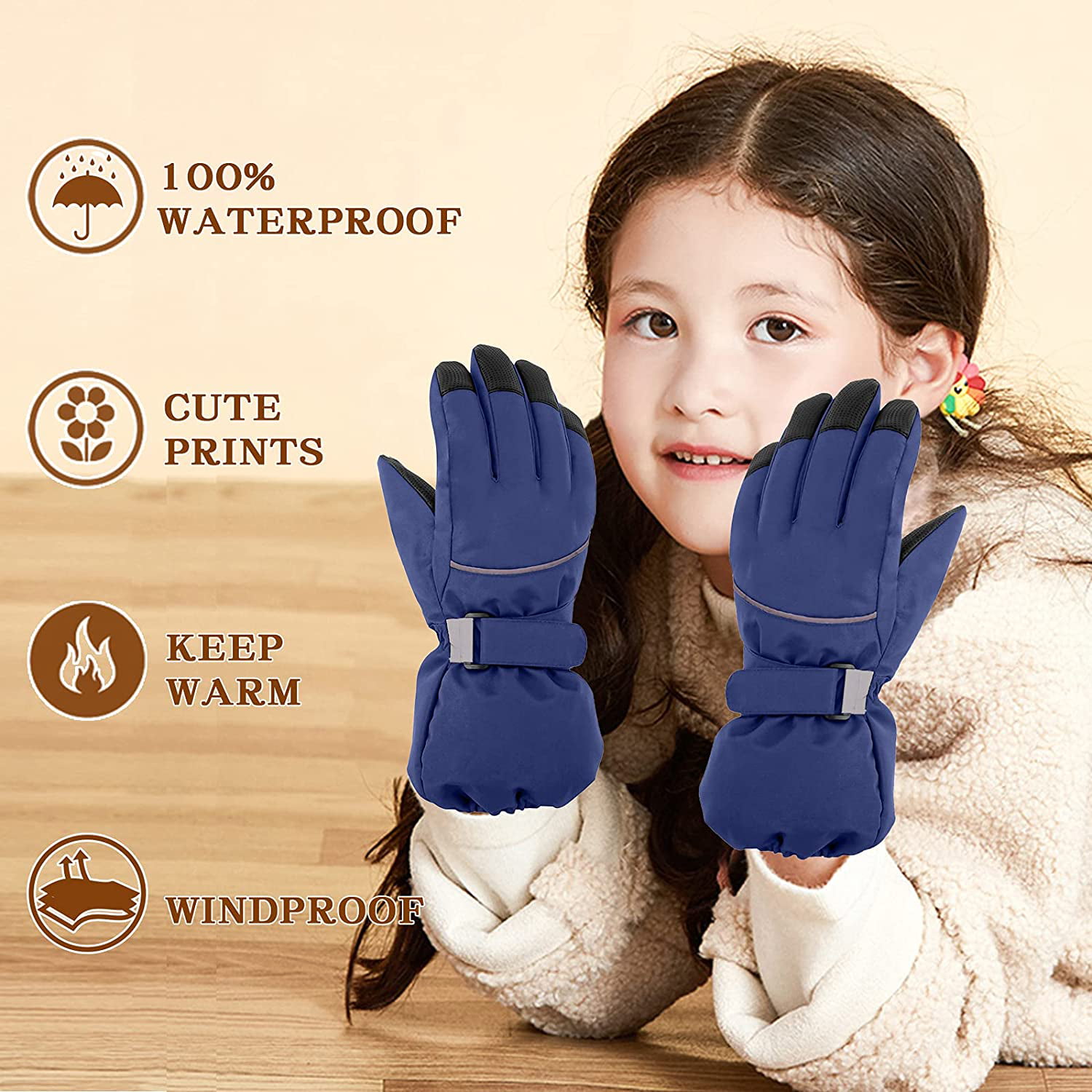 Children's Ski Gloves for Boys And Girls Winter Waterproof And Warm Ski Gloves 