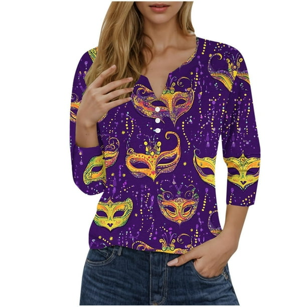 Camisetas de Manga Corta para las Mujeres, Estampado 3/4 Manga Cuello Redondo Superior, Moda Tela de Imitación Casual