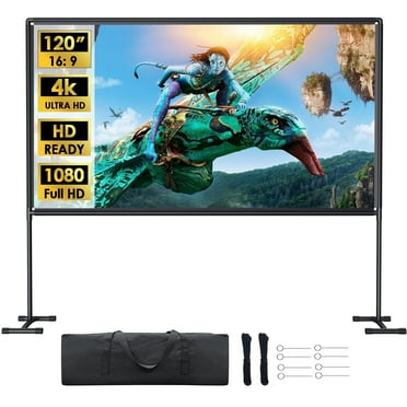 PUCACHI 120-inch Portable Indoor/Outdoor Projection Screen, 16:9 4K HD Wrinkle-Free Lightweight Movie with Carrying Bag and Stand for Backyard Movie Nights