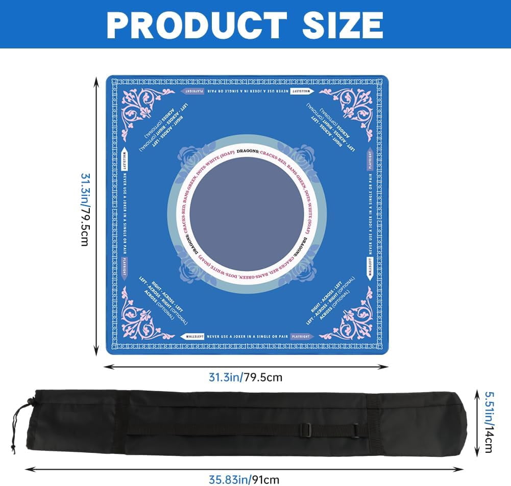 Mahjong Mat, Gaming Mat for Table with Bag, 31.5" x 31.5" Rubber Anti Slip & Noise Reduction Board Gaming Mats for Mahjong/Poker/Board Games/Card Games/Dominoes(Color:Type1)