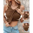 thumbnail image 6 of CHICME Womens Built in Bras Tank Tops Sleeveless Casual Shirts Racerback Ribbed Tank Top Coffee-S, 6 of 8