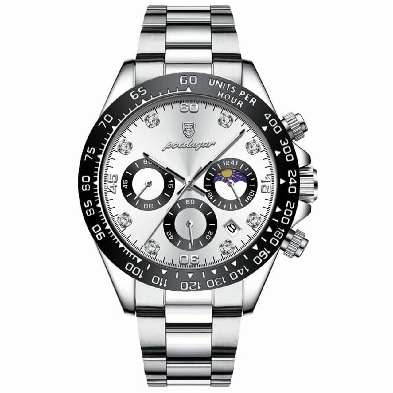 Explojoy Watch for Men Waterproof Stainless Steel Quartz Chronograph Watches with Date Luminous