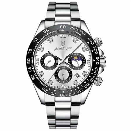 Explojoy Watch for Men Waterproof Stainless Steel Quartz Chronograph Watches with Date Luminous