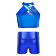thumbnail image 2 of TiaoBug Kids Girls Cheerleading Outfits Shiny Sequin Sleeveless Crop Top and Metallic Shorts Set Dancewear Royal Blue 6, 2 of 6