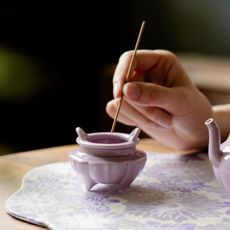 Warmself Incense Holder Modern Minimalist Circular Incense Stick Burner for Cones or Sticks for Yoga & Meditation, Enhance Atmosphere,Ceramic Ash Catcher Purple-3