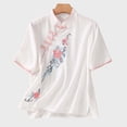 thumbnail image 4 of LYEAA Cotton Linen Blouses for Women Traditional Mandarin Collar Shirts Floral Embroidery Short Sleeve Tops Summer Clothes, 4 of 7