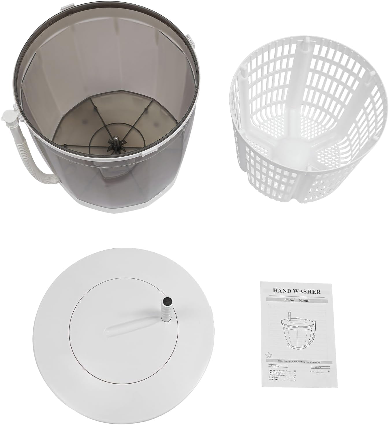 Miumaeov 2 in 1 Non-Electric Washing Machine, Grey Mini Manual Washing Machine for Clothes Hand Crank Washer for Camping, Apartments, RV