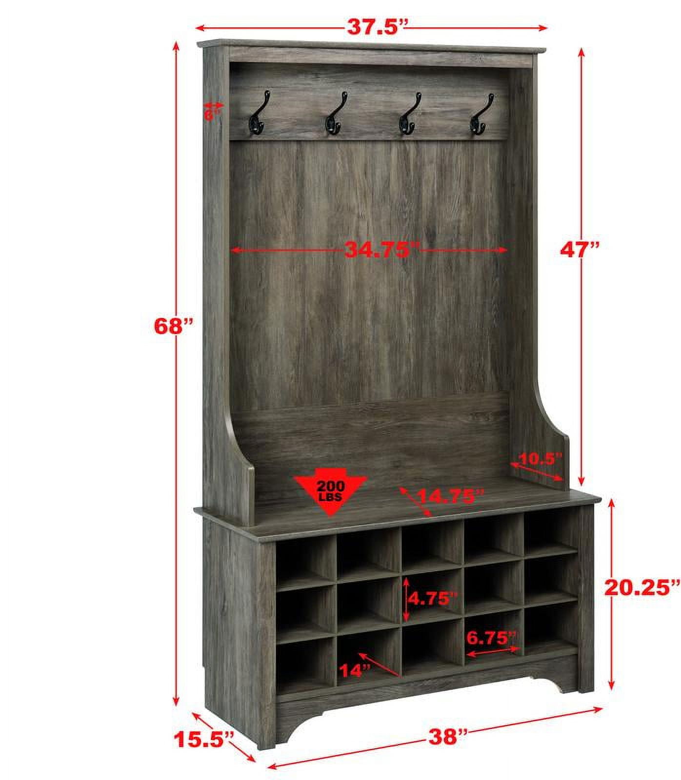 Prepac Wide Hall Tree and Bench with Shoe Storage Drifted Gray Walmart