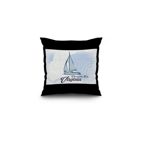 Chesapeake Bay, Virginia - Sailboat - Blue - Coastal Icon - Lantern Press Artwork (16x16 Spun Polyester Pillow, Black