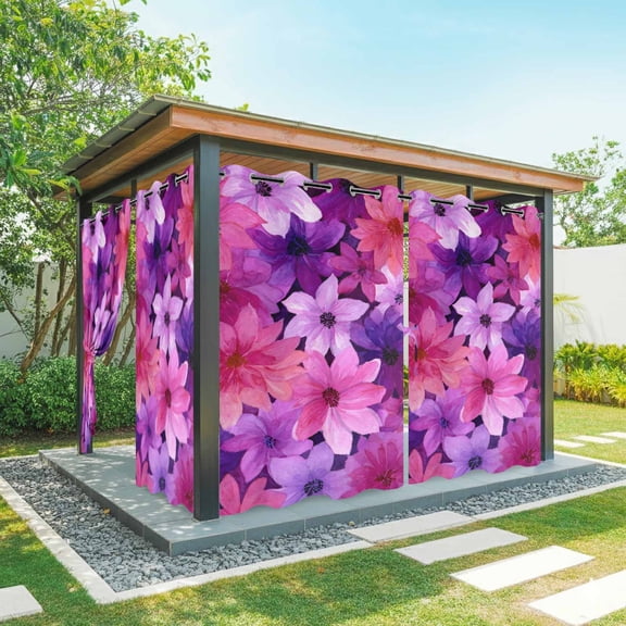 Outdoor Curtains for Patio Waterproof, Watercolor Flowers Outdoor Privacy Panels Grommet, Spring Floral Country Pink Purple Blackout Outside Curtains for Porch/Cabana/Pergola/Gazebo 54"x108", 1 Panel