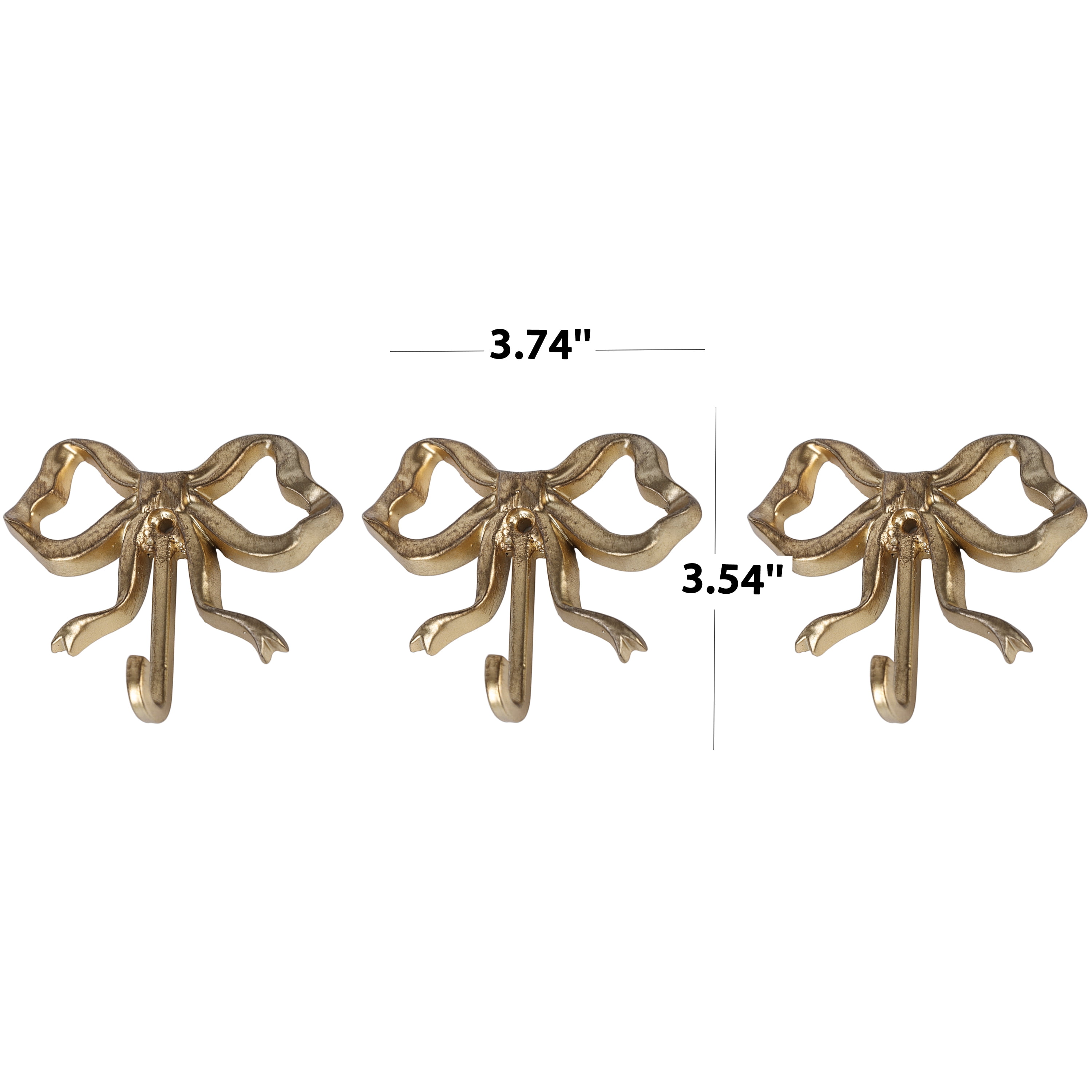 Home Decor Collection Sterling & Noble Home Gold Cast Iron Bow Design 3 PC Indoor Wall Hooks