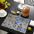 thumbnail image 4 of Blue Ethnic Geometric Patchwork Pattern Summer Placemats Table Placemats Set Of 4-Linen Kitchen Washable Placemats Table Mats 11.8"x17.7" Non-Slip Heat Resistant, 4 of 6
