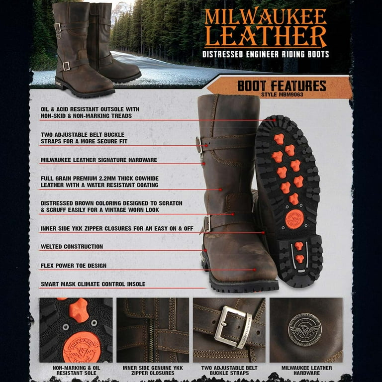 Milwaukee Leather MBM9063 Men's Classic Distressed Brown Leather