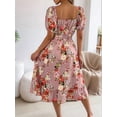thumbnail image 6 of Women's Ruffle Off Shoulder Floral Midi Smocked Flowy Long Dresses Dress for Summer Spring Beach Pink S, 6 of 10