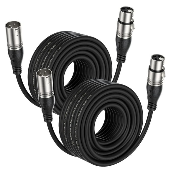 EBXYA Cable XLR de 50 pies, 2 paquetes, cable de micrófono equilibrado premium con cable de altavoz de micrófono XLR macho a hembra de 3 pines, negro