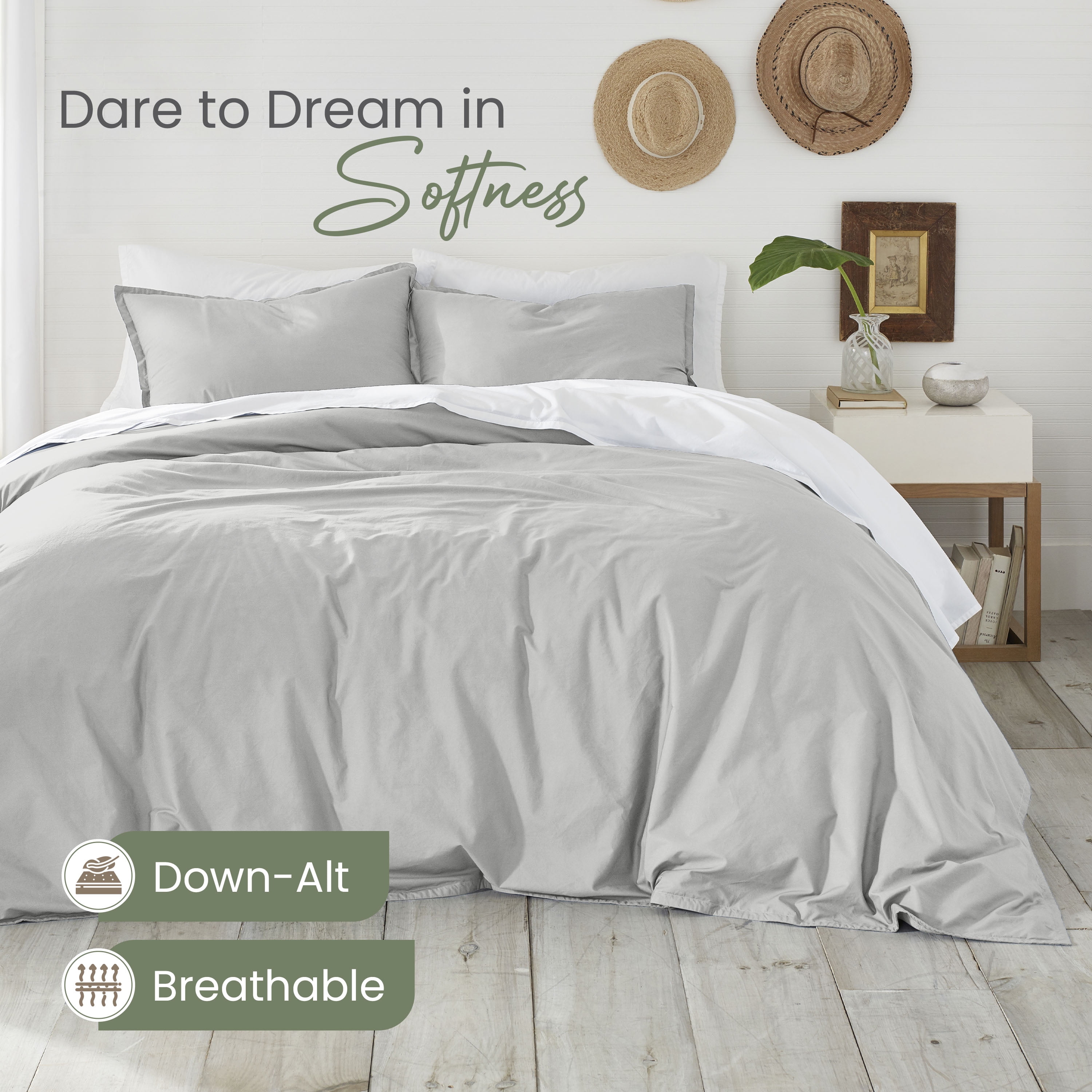 Martex EcoPure 2-Piece Organic Cotton White Solid Comforter Set, Twin – Light Grey