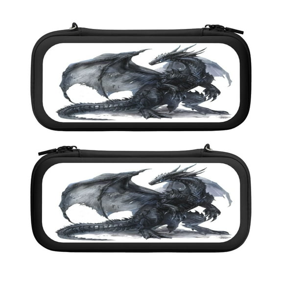 Black Dragon (3), Carrying Case For Nintendo Switch & OLED Version, Eva Lightweight Shockproof Protective Pouch Case for Game Console & Accessories with 10 Game Card Slot & Wristband, Black