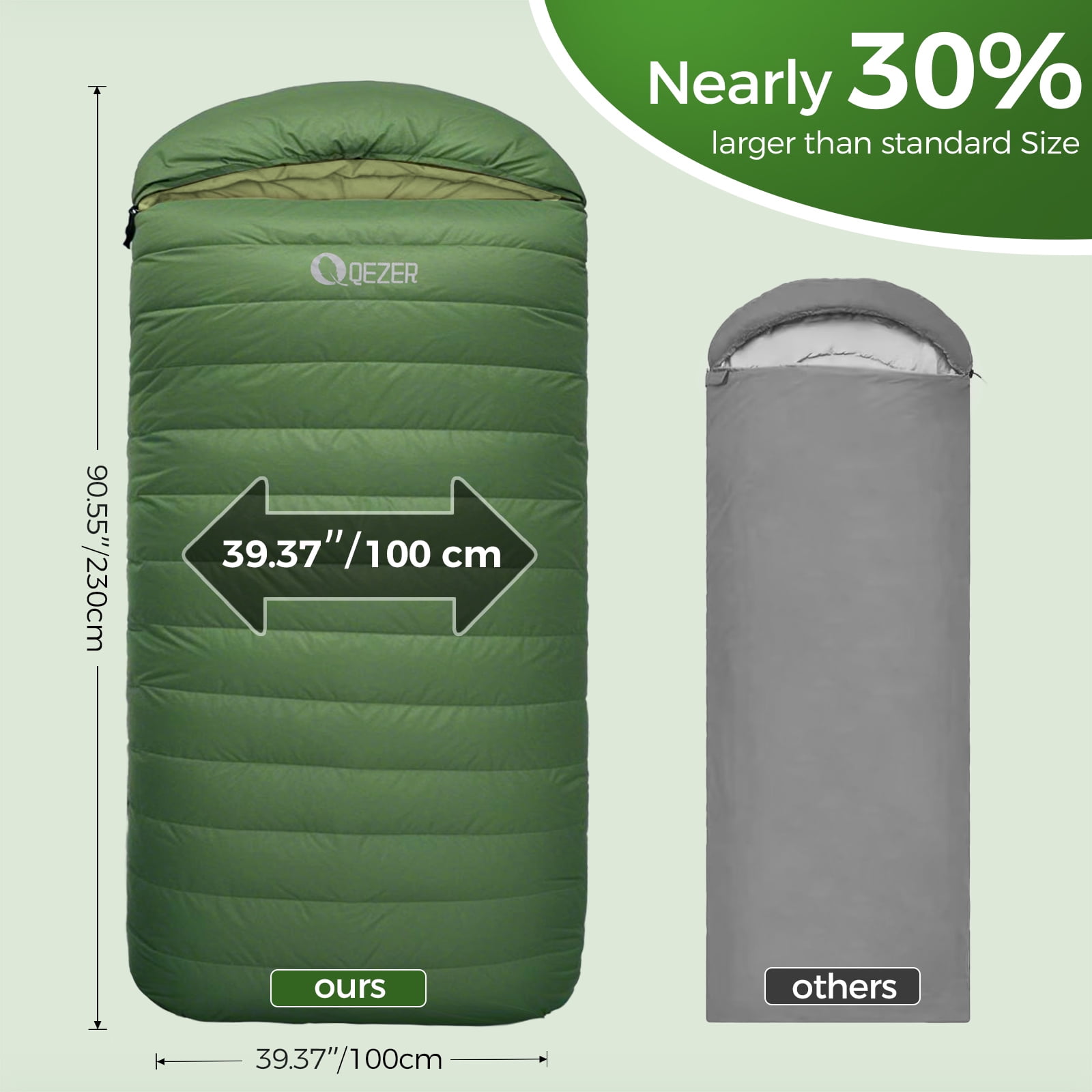 QEZER XL Sleeping Bag, Suitable for 4 Seasons Oversized Ultralight Backpacking Sleeping Bag for Adults, Great for Camping and Hiking
