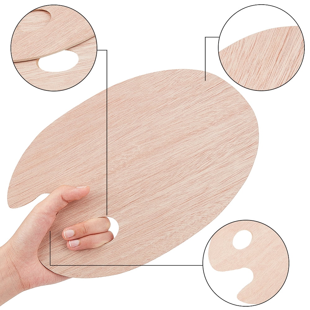 4pcs Oval Wooden Painting Palette 7 x 18 Inch Wooden Paint Tray Artist Painting Palette with Thumb Hole for Acrylic Watercolor Oil Paints