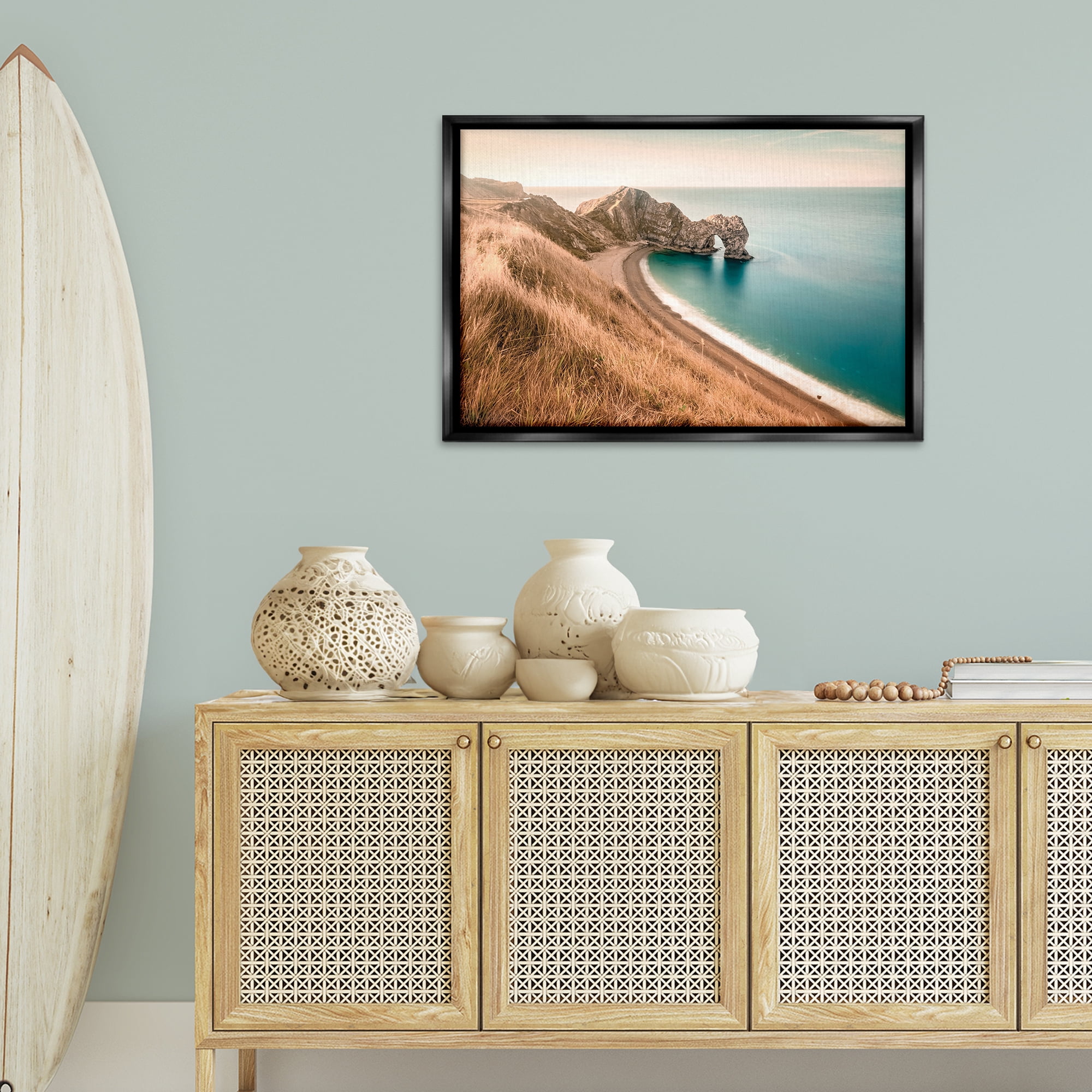 Stupell Industries Beach With Arched Cove Landscape & Nature Photography Black Floater Framed Canvas Art Print Wall Art, 31 x 21