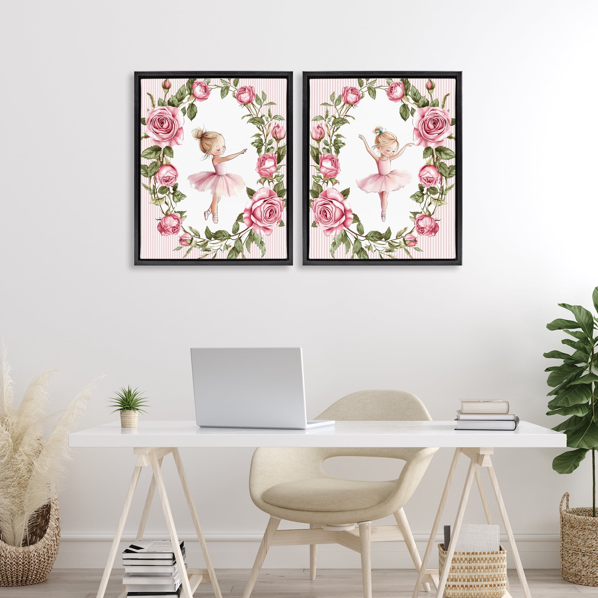 Stupell Industries Little Rose Dancers 2 Piece Black Framed Floater Canvas Set, design by Christine Simpson Art
