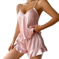 thumbnail image 3 of ylioge Satin Pajama Sets for Women Lightweight 2 Piece Trendy Solid Color Sleevless Tank Tops Wide Leg Shorts Breathable Loungewear Pajamas Suits Set, 3 of 3