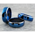 thumbnail image 3 of Tungsten Rings for Men Wedding Bands for Him 8mm Blue Domed with Beveled Silver Edges, 3 of 8