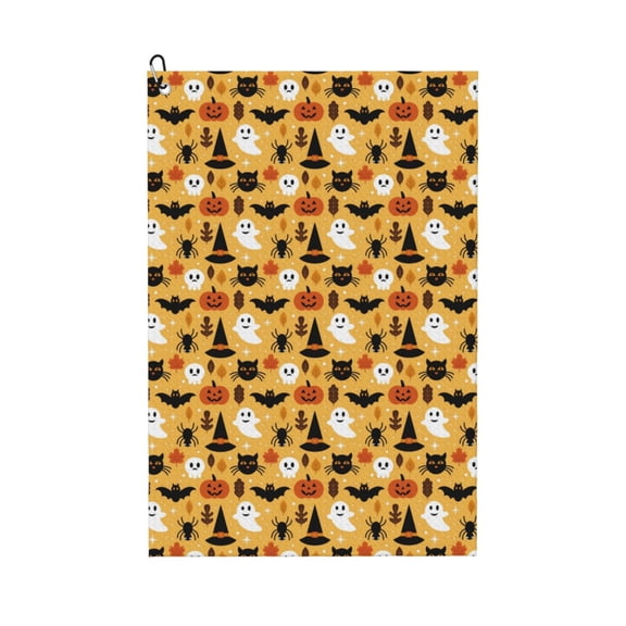 Kdxio Halloween Ghost Pumpkin Pattern Golf Towel (24" X 16") with Carabiner Clip - The Convenient Golf Cleaning Towel
