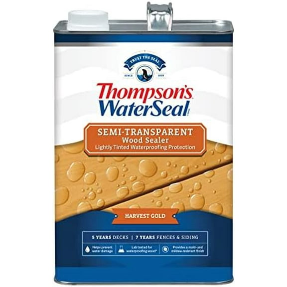 Thompson’s WaterSeal Semi-Transparent Waterproofing Wood Stain and Sealer, Harvest Gold, 1 Gallon