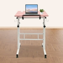 Pink 27.5-45.3in Adjustable Height Mobile Stand Up Desk Portable Rolling Desk Laptop Cart for Offices Home Office Areas