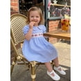 thumbnail image 6 of BemeyourBBs Toddler Baby Girls 4th of July Dress Patriot Independent Day Summer Smocked Dress Firework USA Flag Letter Embroidery Petter Pan Doll Collar Short Sleeve Gingham Plaid Dress, 6 of 9