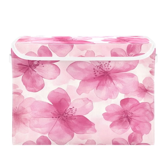 Storage Box With Lid 16.5x12.6x11.8In Foldable Stacked Household Storage Box Vibrant Pink Flowers