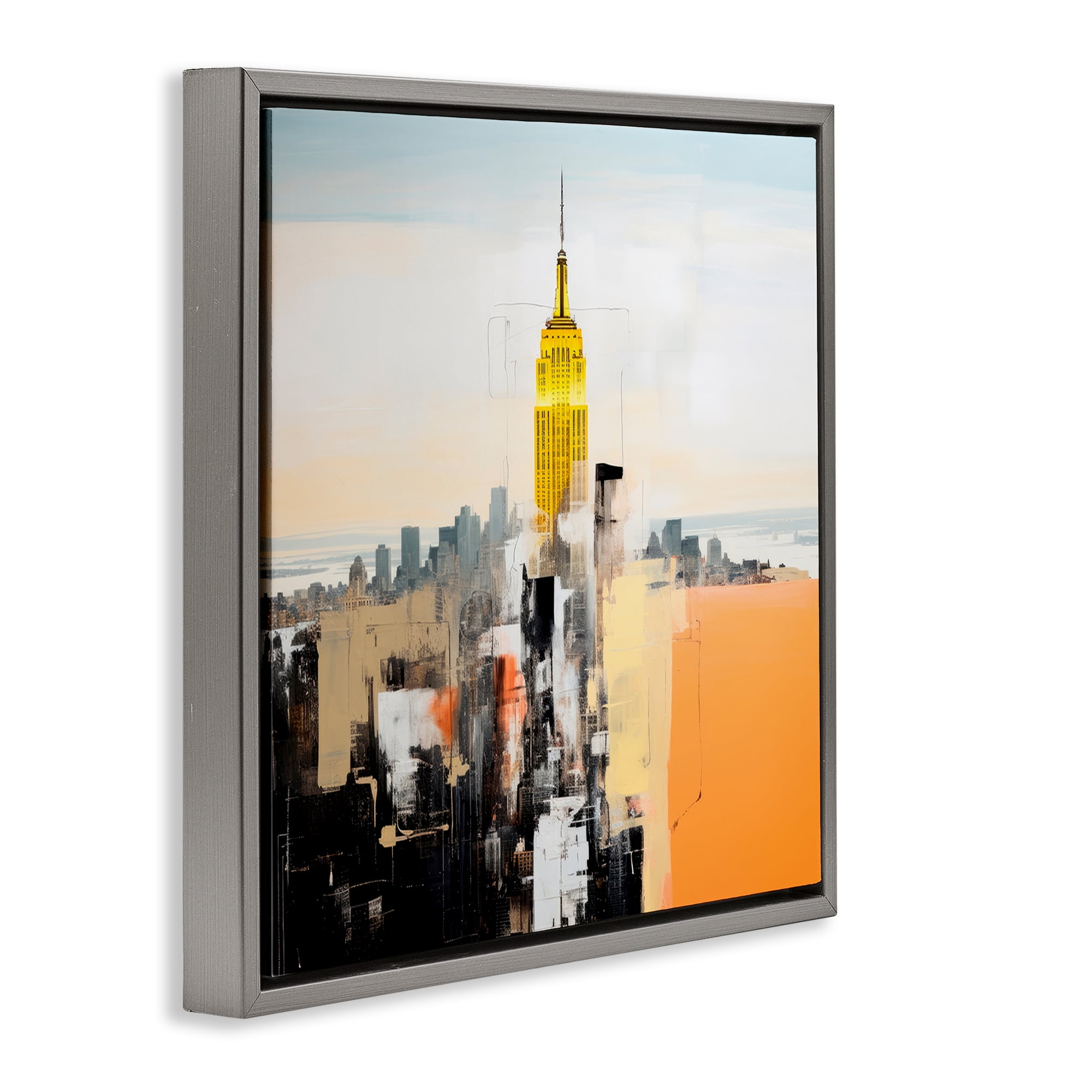 Stupell Industries Abstract Cityscape Tower Scenic & Cityscapes Painting Gray Floater Framed Canvas Art Print Wall Art, 18 x 18