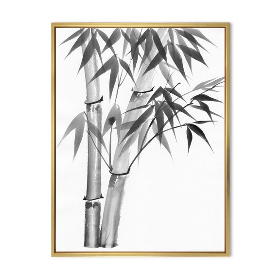 Designart 'Vintage Black and White Bamboo' Traditional Framed Canvas Wall Art Print