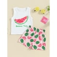 thumbnail image 2 of Suealasg Toddler Girls Shorts Set Outfits Sleeveless Crew Neck Letters Print Tank Top and Flower Watermelon Shorts Kids Girls Summer Clothes Set 1T-5T, 2 of 9