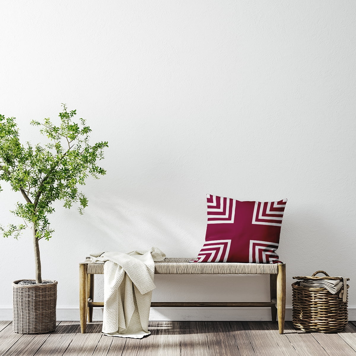 Simply Daisy 20-inch Square Corner Stripes Polyester Indoor Pillow, Maroon Red Qty 1