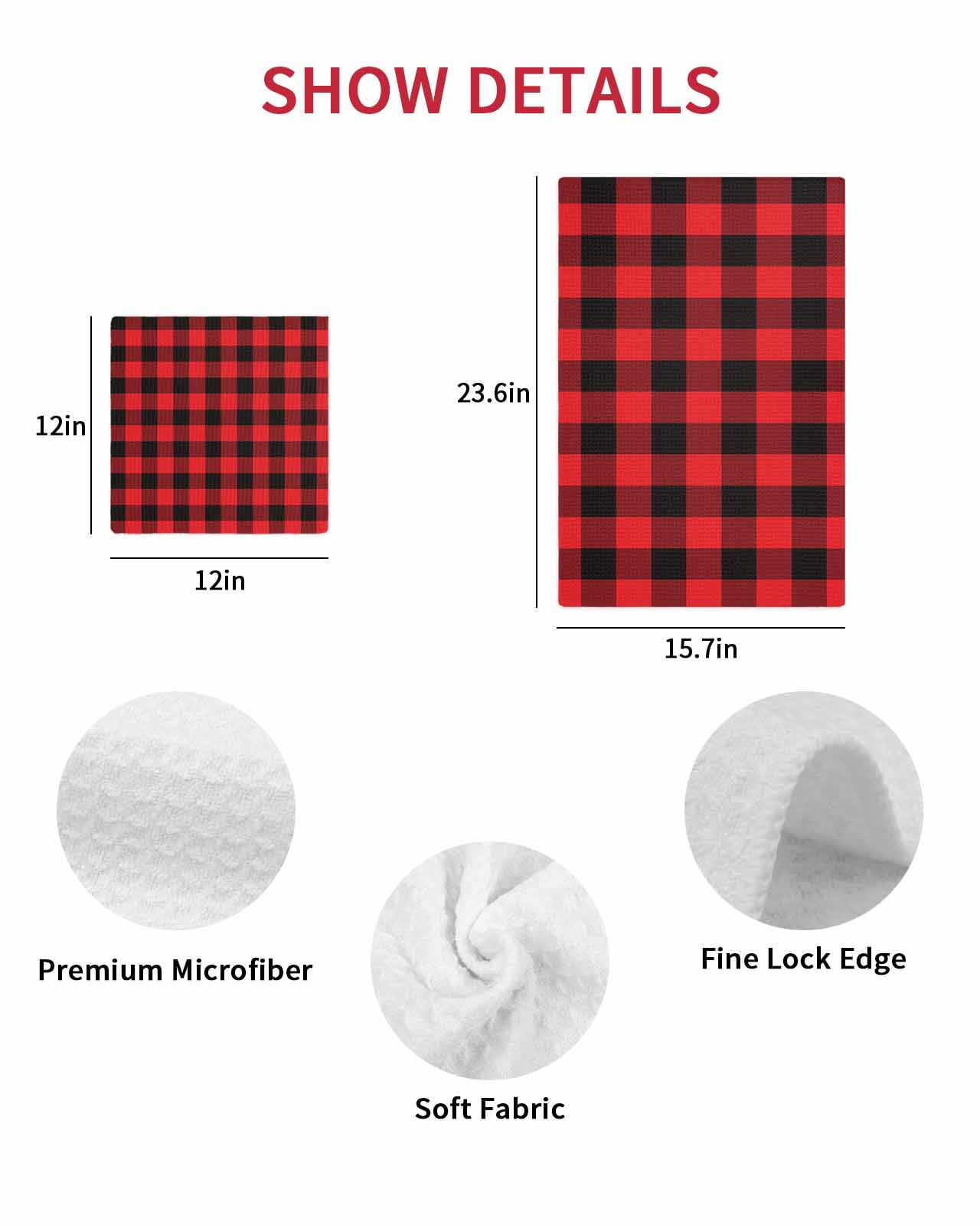 Red Black Buffalo Plaid Dish Towels Set, Waffle Weave Kitchen Towels 3 Pieces, Black Red Checkered Microfiber Hair Face Bath Tea Towel Absorbent Quick Drying Cleaning Dish Cloths, 12"x12"