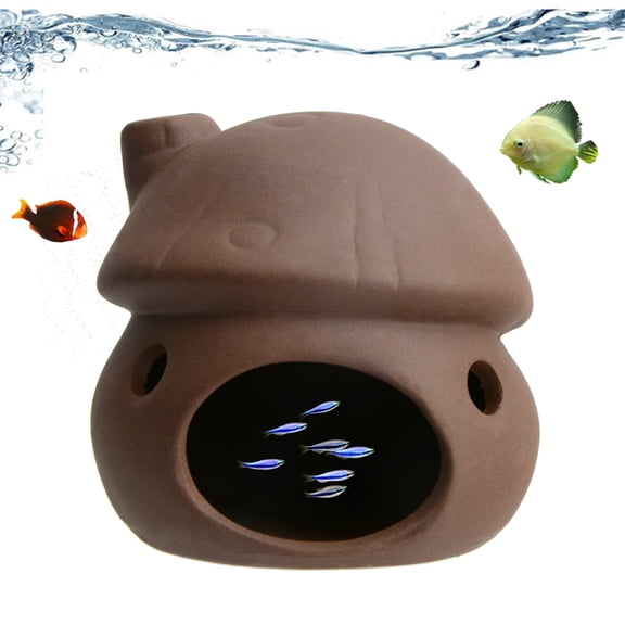 Saim Mushroom House Fish Tank Aquarium Decoration, Fish Tank Landscape Ornament, Fish Shrimp Shelter, Brown