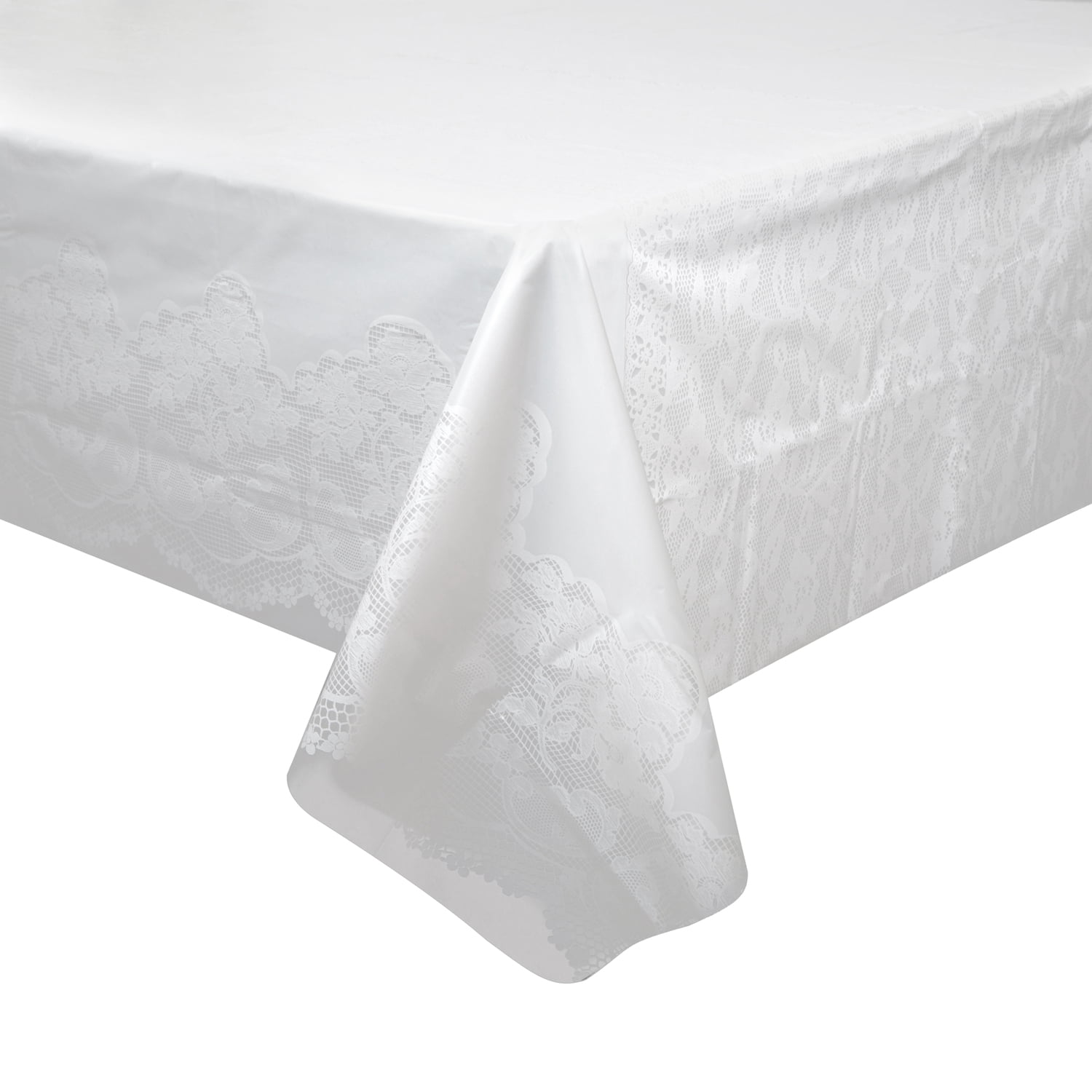 White Lace Print Plastic Party Tablecloth 108 X 54in