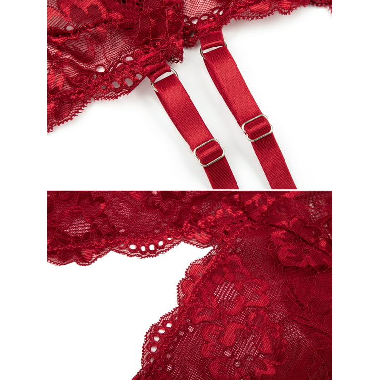 Dreamgirl Sequin Santa Mesh Teddy with Snap Crotch Thong and Garter Belt  Ruby - Romantic Blessings