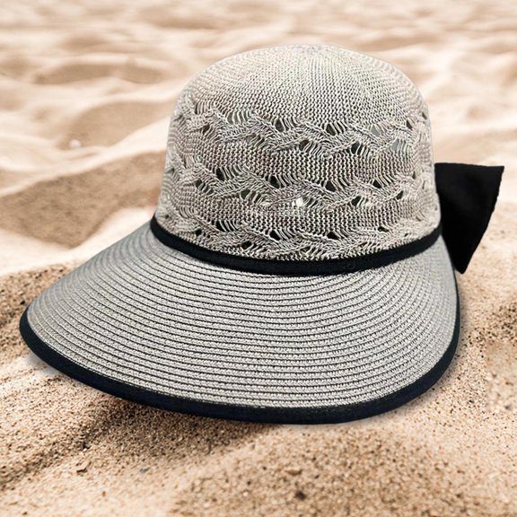 Womens Sun Hat Fishing Cap Adjustable Foldable for Outdoor Pool Party Summer gray