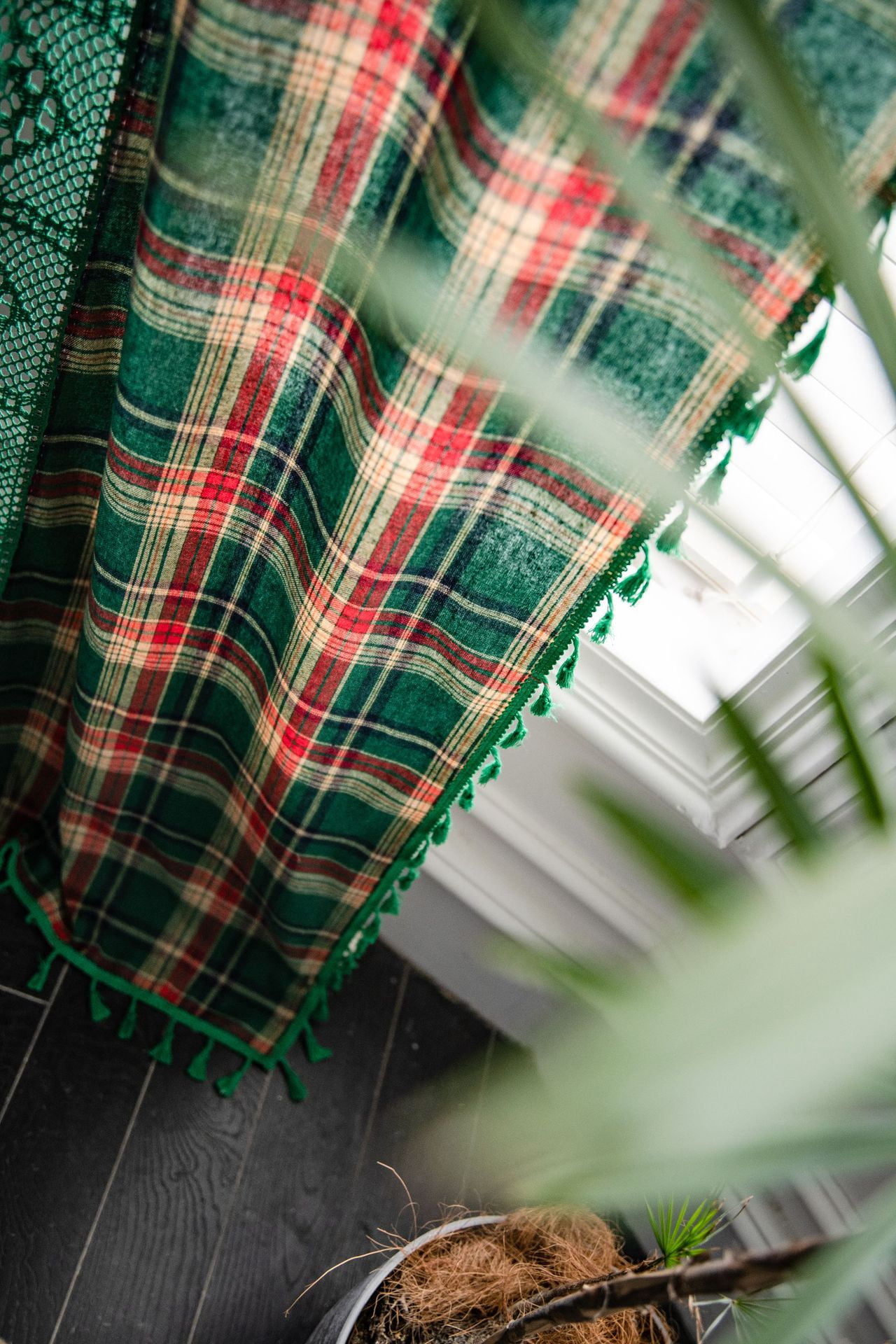 Boho Curtains Plaids for Bedroom, Semi Blackout Linen Farmhouse Tassels Window Treatment Bohemian Drape, Rod Pocket 1 Panel