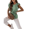 thumbnail image 4 of FASHIONWT Solid Color Simple Ruffle Sleeveless Shirt With Belt Women Formal Top, 4 of 4