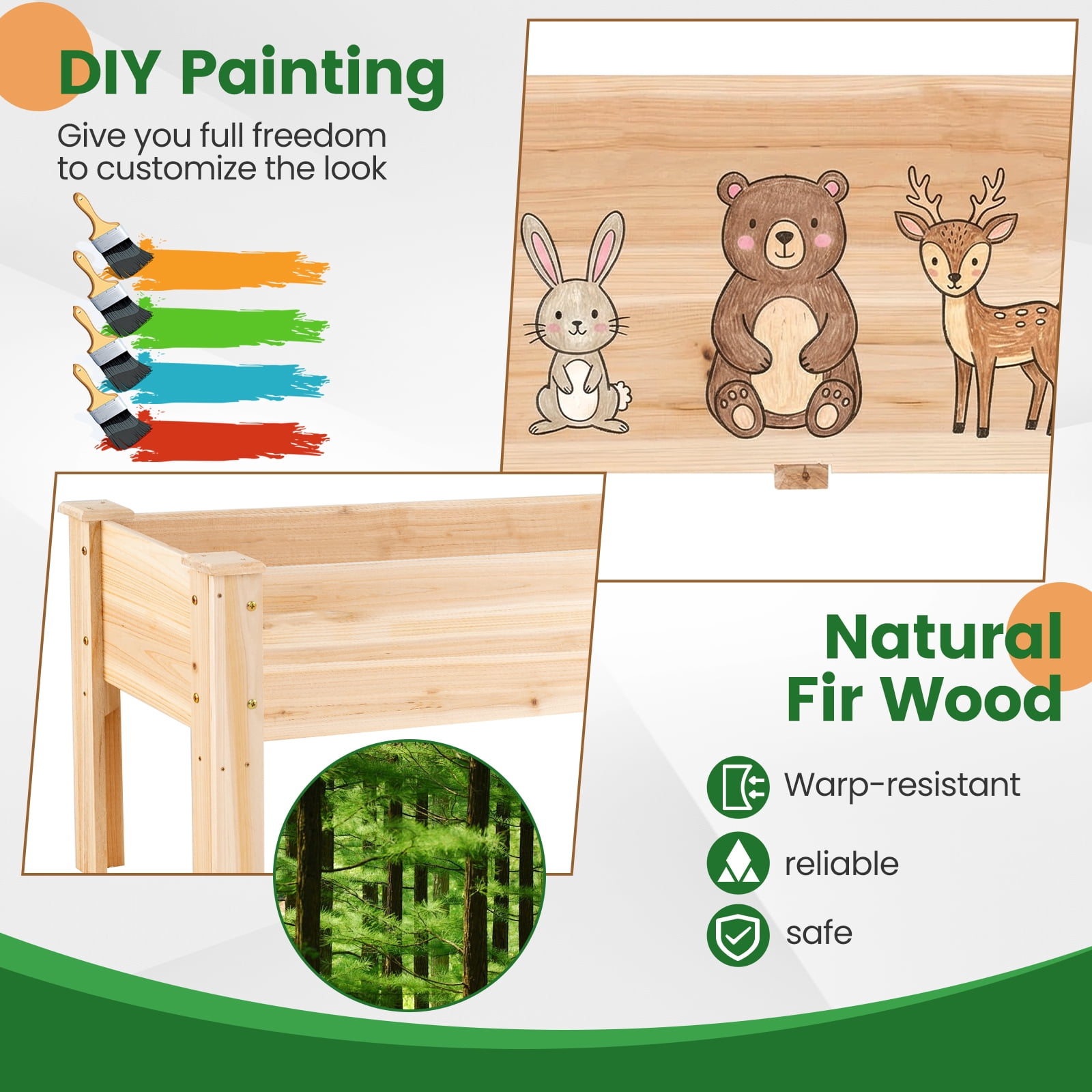 Costway Raised Garden Bed Elevated Planter Box Wood for Vegetable Flower Herb